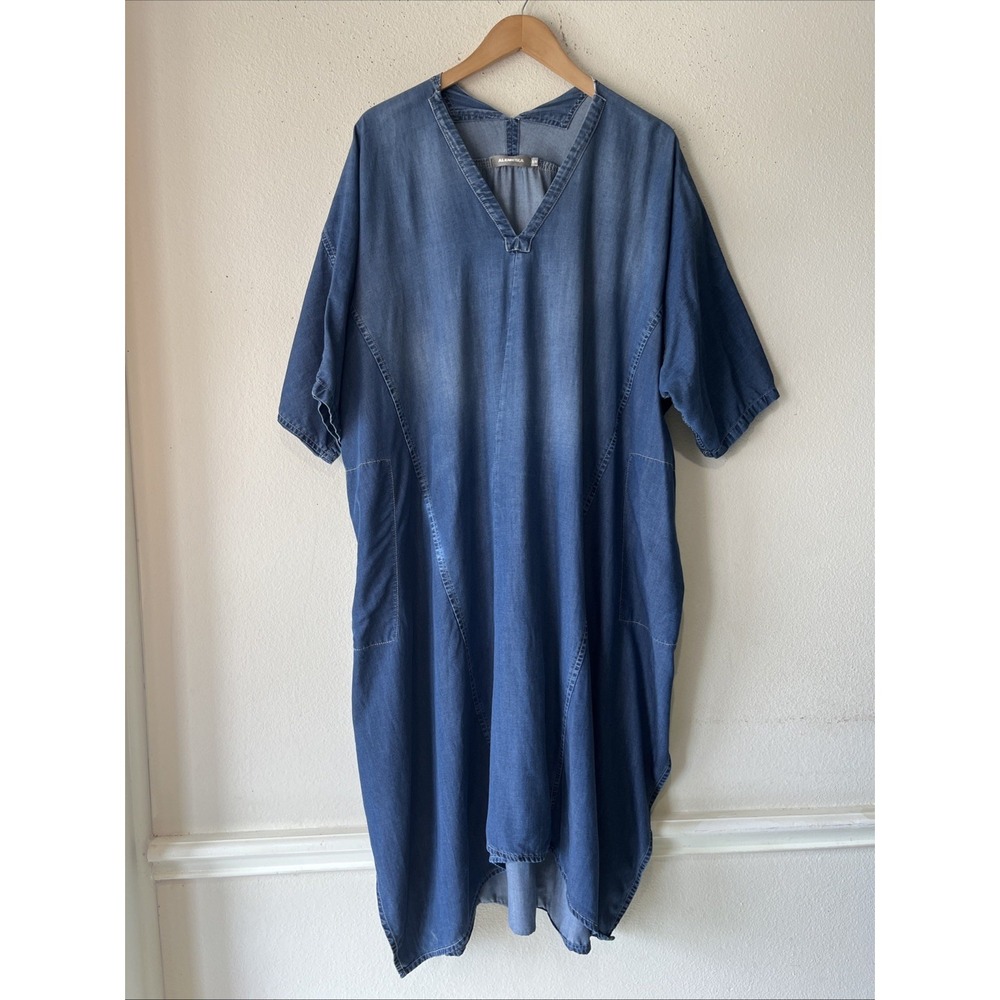 Alembika Blue Asymmetric Denim Long Denim Dress  Resort Lagenlook S/M Oversize - Picture 2 of 14
